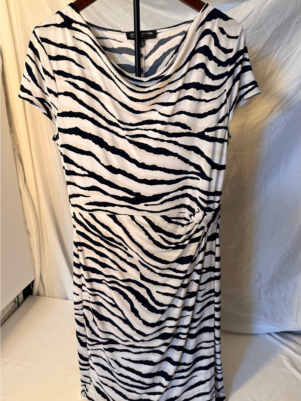 Jones New York Black & White Zebra-Stripe Faux Wrap Dress Size Medium (JJ6)